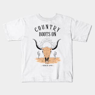 bull skull country boots on western desert Kids T-Shirt